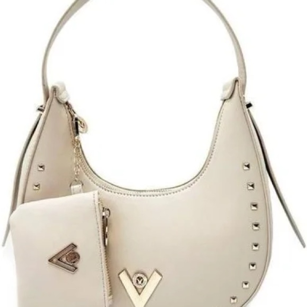 Valentino Orlandi Vegan Leather Bone with Gold Hardware Handbag with Pouch, NWT